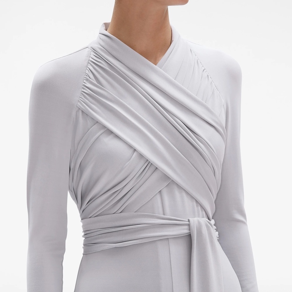 MM LaFleur Makenna Wrap Goddess hail Gray Evening Maxi Dress L